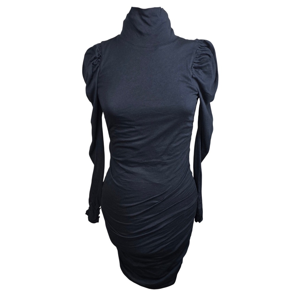 Ralph Lauren Rugby Women's Black Ruched Mock Neck Dress Size M NWT